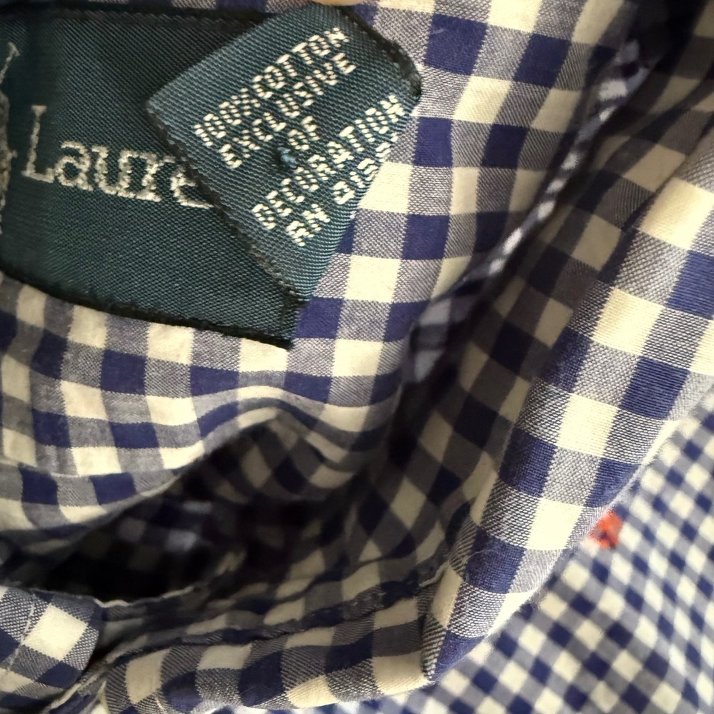 Ralph Lauren Gingham Blue White Button Down Shirt Orange Pony Logo Men Large - Picture 6 of 6